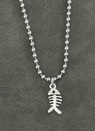 Beaded Fish Bone Pendant Necklace Silver, brand: Punk, condition: Very good, £4.95, £5.90 includes Buyer Protection Pro