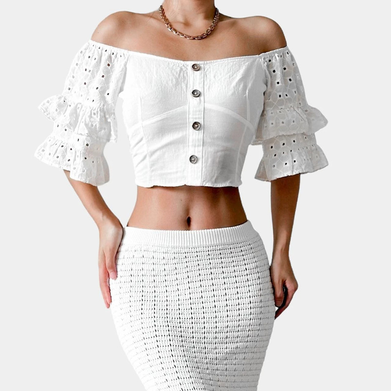 Zara Off White Off The Shoulder Ruffle Lace Bustier Crop Top Size S 2