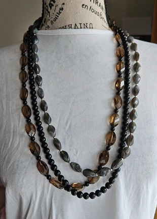 Collier perles triple rang vintage noir marron gris, condition: Very good, €2.00, €2.80 includes Buyer Protection