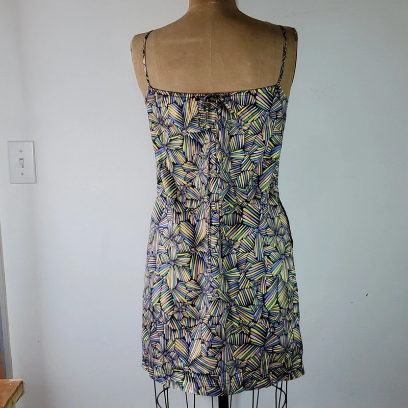 Marc Jacobs Dress Size S/M Abstract Floral Spaghetti Strap Pocket Mini Blue Pink 4