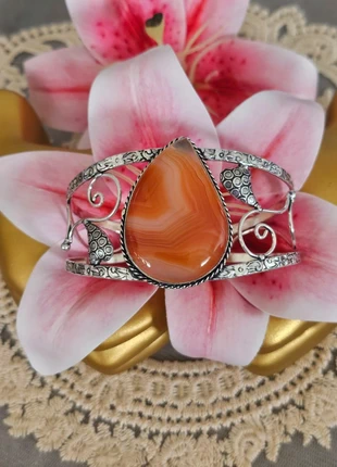 Bracelet manchette ajustable en argent sterling 925 avec pierre sardonyx, brand: AS925, condition: Very good, €45.90, €48.90 includes Buyer Protection Pro