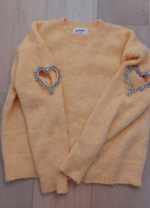 Pull jaune avec cœurs en pierres brillantes argentées, marque: KY creation, état: Très bon état, taille: Taille unique, 12,00 €, 13,30 € Protection acheteurs incluse