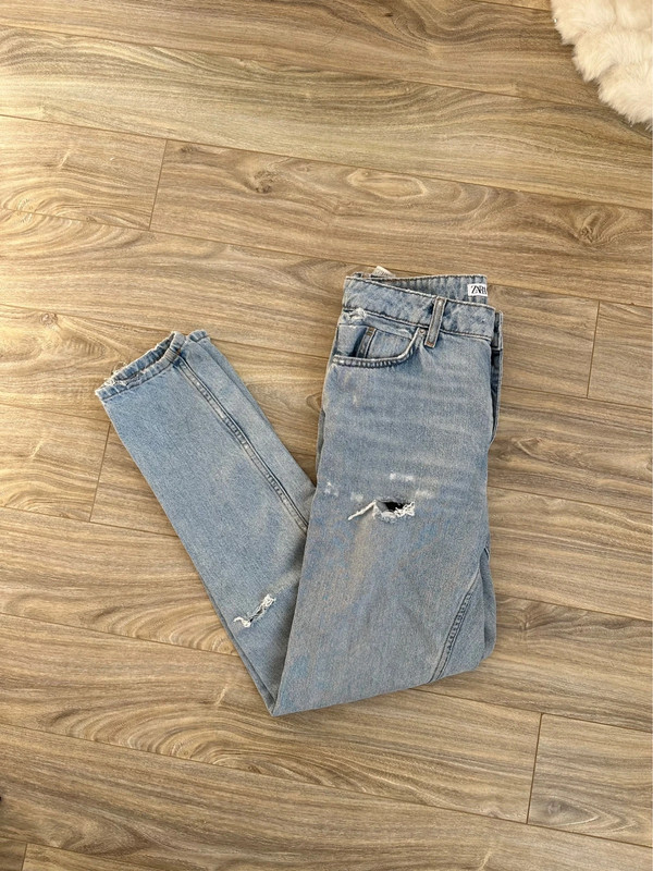 Zara Highrise Medium Wash Distressed Jeans 1