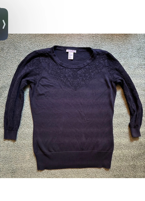 H&M Black Cotton 3/4 Sleeve Sweater With Lace Detail - Small 1