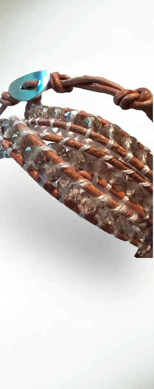 Tan Leather Corded Crystal Wrap Bracelet 4