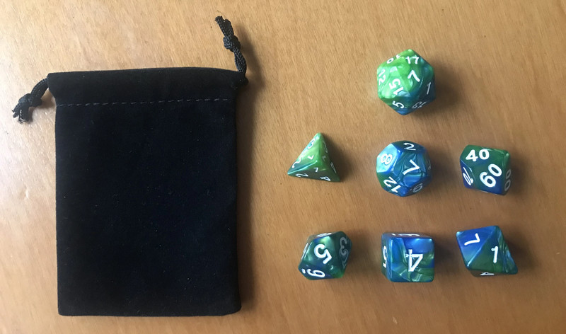 Set di 7 Dadi Verde e Blu marmorizzati + sacchetto gratis / 7 Dice Set Marbled Blue Green + free bag 1