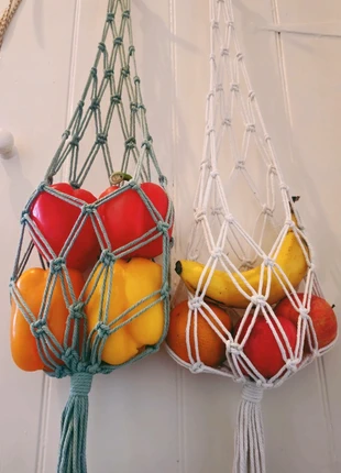 🧺 Set of 2 Macrame Fruit & Veggie Baskets – White & Green | Large Size (80 cm), condition: New without tags, £8.00, £9.10 includes Buyer Protection Pro