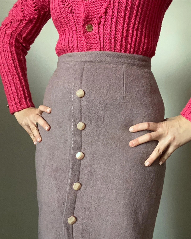 Gonna vintage in pura lana color glicine con bottoni in madreperla Vinted