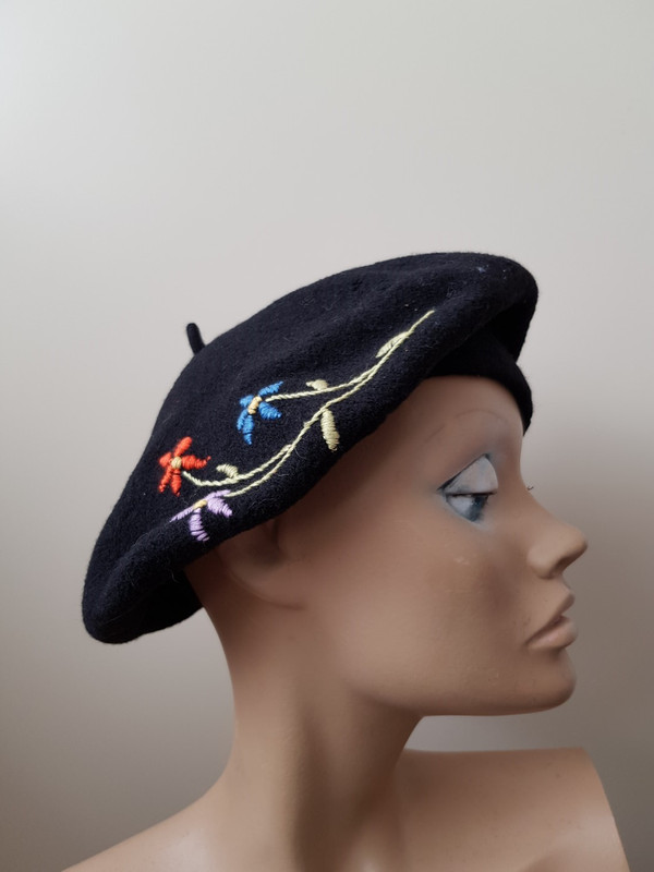 inspanning verontschuldiging afschaffen Zwarte baret alpinopet hoedje geborduurde bloemen, Franse stijl - Vinted