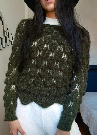 Fluffy bubble knit sweater / dark green, marque: Boutique Italiana, état: Neuf avec étiquette, taille: M / 38 / 10, 25,00 €, 26,95 € Protection acheteurs incluse