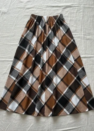 Jupe longue évasée à carreaux marron, noir, blanc – taille élastiquée, brand: friperie, condition: Very good, size: XL / 42 / 14, €35.00, €37.45 includes Buyer Protection