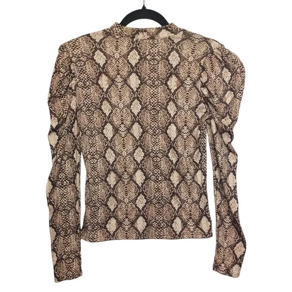 Wild Love Snakeskin Reptile Animal Print Long Sleeve Stretchy Brown Cream Top S 4