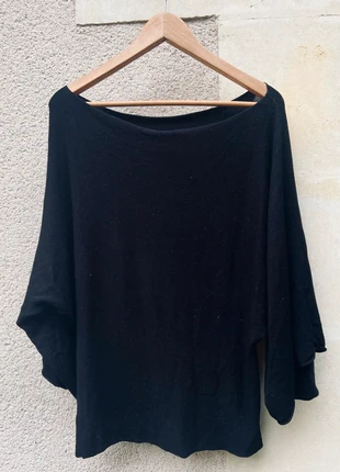 Pull noir manches chauve-souris décolleté classique chic, marque: 2 Elles, état: Très bon état, taille: Taille unique, 10,00 €, 11,20 € Protection acheteurs incluse