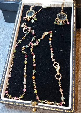 Tourmaline/green amethyst Aisha earrings and 2 bracelets, brand: Pomegranate, condition: Good, £60.00, £63.70 includes Buyer Protection