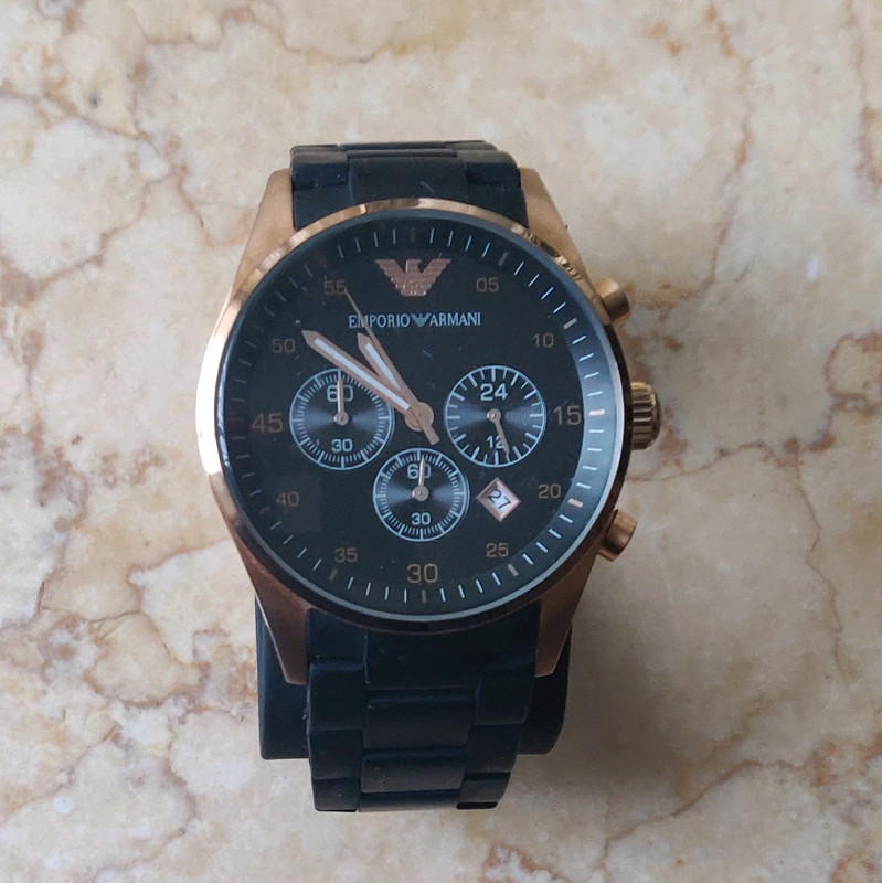 Mens Emporio Armani chronograph watch rose gold and black with broken ...