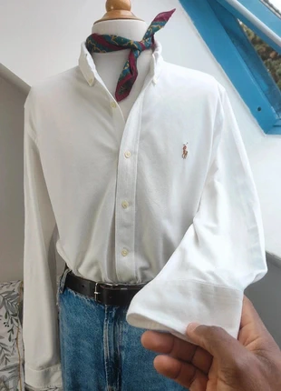 Chemise Ralph Lauren Slim Fit blanche logo brodé l Femme taille L, brand: Ralph Lauren, condition: Very good, size: L / 40 / 12, €45.00, €47.95 includes Buyer Protection