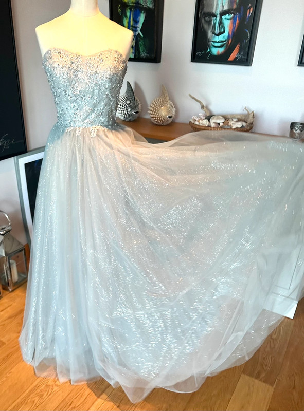 Mascara Silver sparkle tulle prom gown Size 14 1