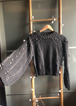 Pull gris à perles, condizioni: Nuovo senza cartellino, taglia: M / IT 42 / EU 38, €6.00, €7.00 include la Protezione acquisti