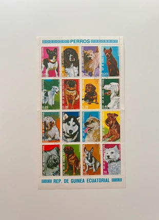 Feuille de timbres chiens / planche illustrée colorée et vintage, état: Neuf avec étiquette, 4,00 €, 4,90 € Protection acheteurs incluse