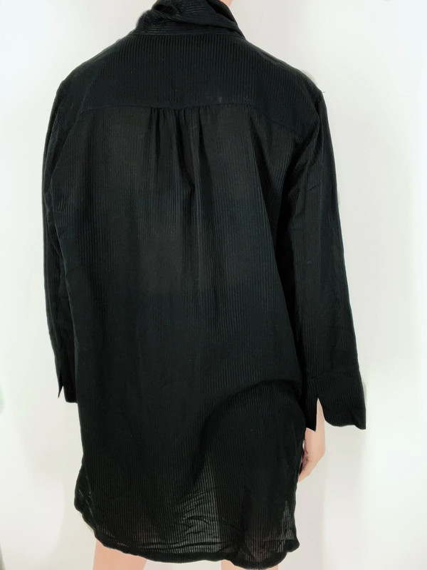 Elaine Kim Black Silk Front Tie Semi Sheer Stripe Quarter Sleeve Top Size 12 2