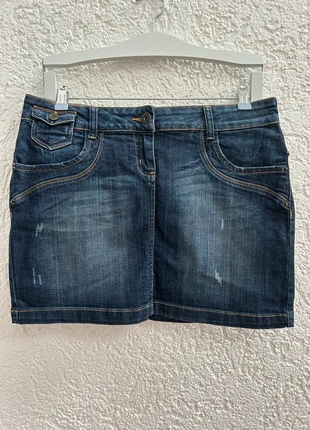 kurzer Jeansrock im „used Look“, marque: Yessica, état: Très bon état, taille: XL / 42 / 14, 5,00 €, 5,95 € Protection acheteurs incluse