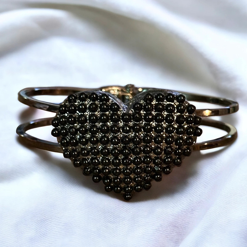 Rhinestone heart open hand hinged bracelet 1