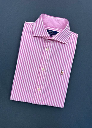 Chemise Femme slim stretch rayée rose et blanc logo brodé marron Ralph Lauren taille S, marke: Ralph Lauren, zustand: Sehr gut, größe: S / 36 / 8, 59,00 €, 62,65 € beinhaltet Vinted-Käuferschutz Pro