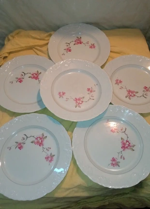 6 assiettes plates blanches a reliefs avec fleurs roses, marque: Spal, état: Satisfaisant, 25,00 €, 26,95 € Protection acheteurs incluse