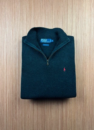 Half zip 1/4 zip col camionneur en maille Ralph Lauren taille M homme noir logo brodé rouge, brand: Ralph Lauren, condition: Very good, size: M, €55.00, €58.45 includes Buyer Protection Pro