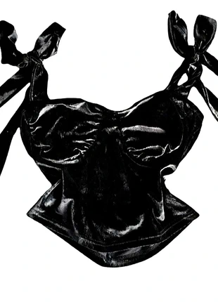 Top soirée élégant noir en velour brillant débardeur chic bretelles ruban bustier corset goth grunge, marque: COQUETTE, état: Très bon état, taille: XS / 34 / 6, 14,00 €, 15,40 € Protection acheteurs incluse