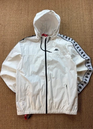 Veste full zip Kappa blanche logo Banda 222 manches capuche nylon coupe-vent légère L homme #0185, brand: Kappa, condition: Very good, size: L, €47.03, €50.08 includes Buyer Protection Pro