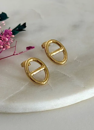 Boucles d’oreilles dorées formes mailles marines effet martelées - Acier Inoxydable, marque: Boutique Parisienne, état: Très bon état, 19,00 €, 20,65 € Protection acheteurs (Pro) incluse