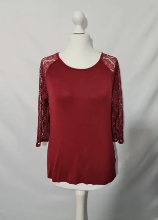 T-shirt bordeaux dentelle manches 3/4 Camaïeu T.42 chic féminin, brand: Camaïeu, condizioni: Ottime, taglia: XL / IT 46 / EU 42, €2.00, €2.80 include la Protezione acquisti Pro