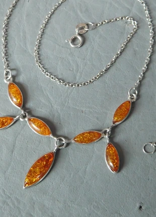 collier chaine jaseron 47 cm gris argent massif pendentif goutte navette ambre femme jeune fille, merk: argent massif 925, staat: Heel goed, € 33,00, € 35,35 inclusief Kopersbescherming Pro