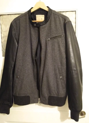 Selected homme leather/laine bomber jacket, merk: Selected Homme, staat: Heel goed, maat: L, € 30,00, € 32,20 inclusief Kopersbescherming