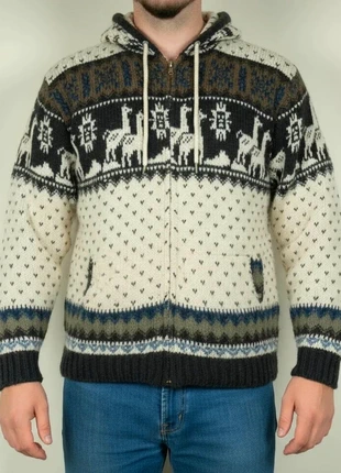 🦙 Rumiñahui Wool Zip Hoodie – Llama Pattern – Cream & Navy – Size S (Men), marke: Vintage Dressing, zustand: Sehr gut, größe: S, 29,95 €, 32,15 € inklusive Vinted-Käuferschutz