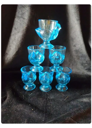 Rare lot de 6 coquetiers vintage poule en verre bleu clair – Arc France, brand: ARC, condition: Very good, €19.00, €20.65 includes Buyer Protection