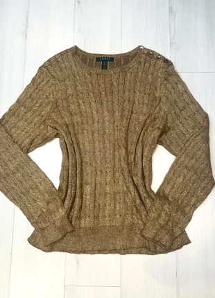 Pull Ralph Lauren Torsadé Maille Doré Paillettes Chic Boutons Doré Y2K Vintage Old Money - Femme XXL, merk: Ralph Lauren, staat: Heel goed, maat: XXL / 44 / 16, € 24,90, € 26,85 inclusief Kopersbescherming