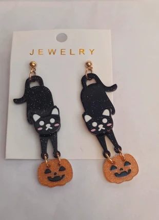Halloween Black Cat Pumpkin Earrings Novelty Dangle Cute Spooky Gift New, brand: Black Cat, condition: New without tags, £8.00, £9.10 includes Buyer Protection