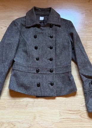 Veste caban court en tweed kaki avec double rangée de boutons, brand: Camaïeu, condition: Very good, size: M / 38 / 10, €15.00, €16.45 includes Buyer Protection