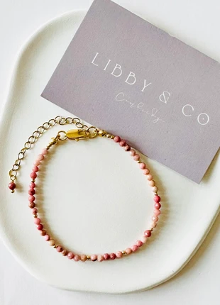 Handmade 18ct Gold Plated Genuine Rhodonite Gemstone Bracelet, brand: Libby & Co., condition: New with tags, £7.00, £8.05 includes Buyer Protection