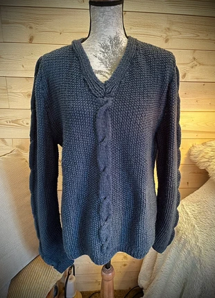 Pull col V femme ample Oversize tricot à torsades marine XL vintage, marke: Fait Main, zustand: Sehr gut, größe: L / 40 / 12, 18,00 €, 19,60 € inklusive Vinted-Käuferschutz