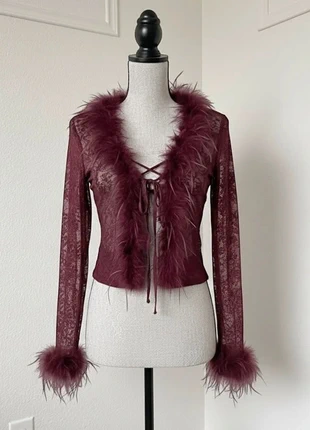 Top Noctelle – dentelle bordeaux et plumes ton sur ton, brand: Noctelle, condizioni: Ottime, taglia: M / IT 42 / EU 38, €25.00, €26.95 include la Protezione acquisti