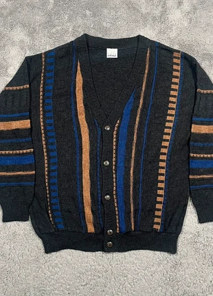 Cardigan vintage style Coogi motifs géométriques noir bleu marron en relief rétro | Taille 50 L, marque: Vintage Dressing, état: Très bon état, taille: L, 45,00 €, 47,95 € Protection acheteurs incluse