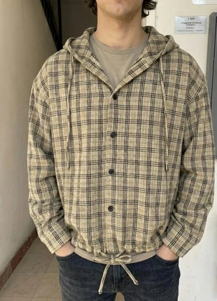 Veste chemise à capuche beige carreaux – unisexe, marque: y2k, état: Très bon état, taille: M, 50,00 €, 53,20 € Protection acheteurs incluse