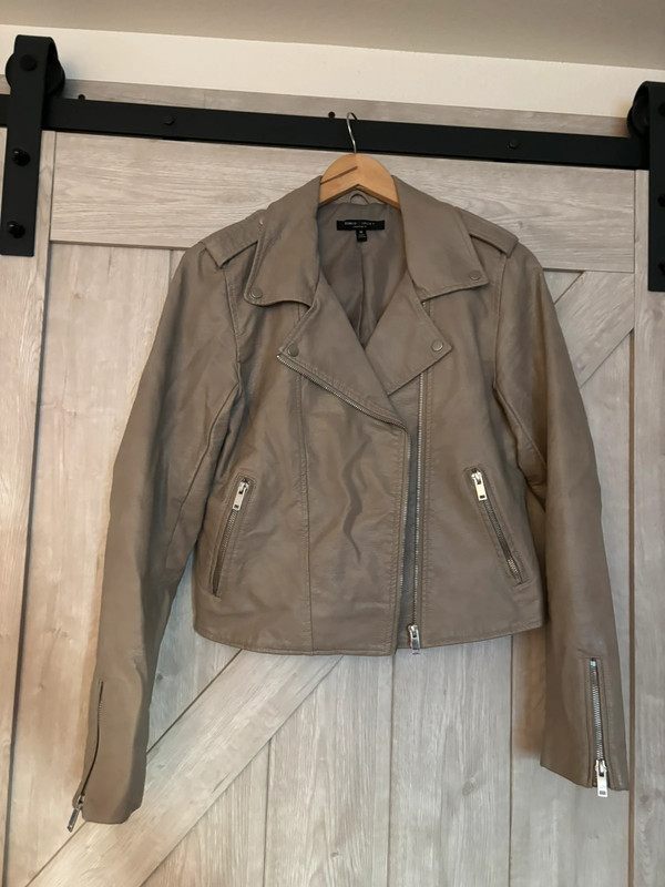 Faux leather jacket in Taupe color 1
