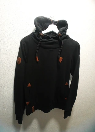 Naketano Hoodie Sweatshirt with Leather Details | Brave New Word | Black, marca: Naketano, estado: Muito bom, tamanho: M, €35.00, €37.45 inclui Proteção do Comprador