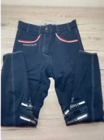 Pantalon d’Équitation Harcour Taille 34, Bleu Marine, Poches Rouge/Blanc, Gros Grip, Logo Brodé - photo numéro 2