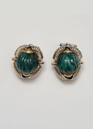 Boucles d'oreilles à clips vertes effet malachite et torsades dorées des années 80, brand: Vintage, condition: Very good, €8.00, €9.10 includes Buyer Protection Pro