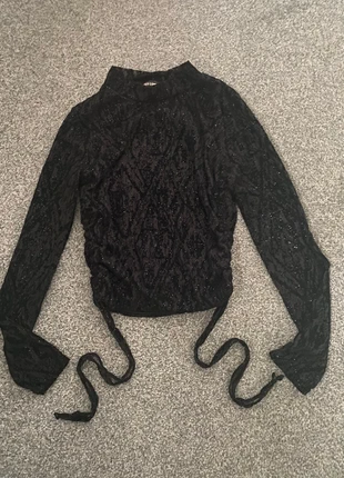 Sparkly Black Velvet Drawstring Top by QED London - Size 8-10, brand: QED London, condition: Very good, size: S / 8, £7.00, £8.05 includes Buyer Protection